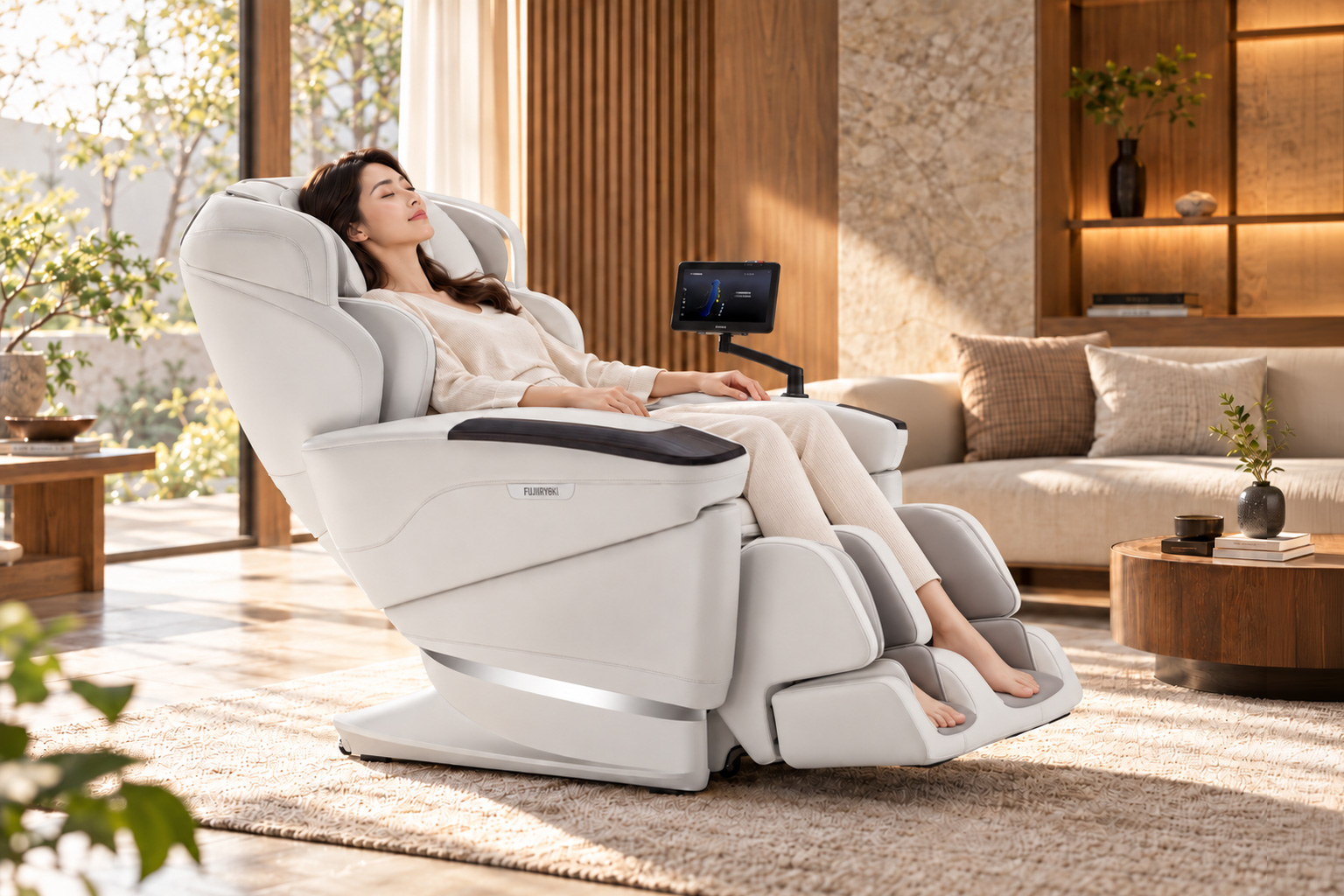 在居家客廳體驗 JP-4000 Super AI 按摩椅的情境照片